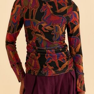 Black Wild Horses Tulle Blouse